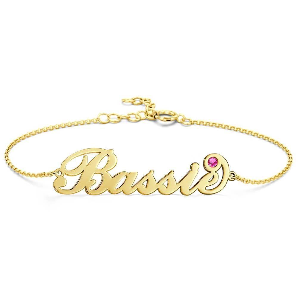 Personalized Name Bracelet with Custom Birthstone, Birthday Gift 14k Gold Plated - Golden - soufeelus