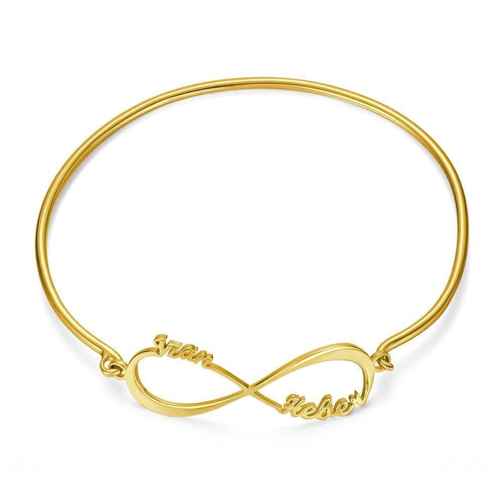 Name Bangle, Name Infinity Bracelet Two Names 14K Gold Plated - soufeelus