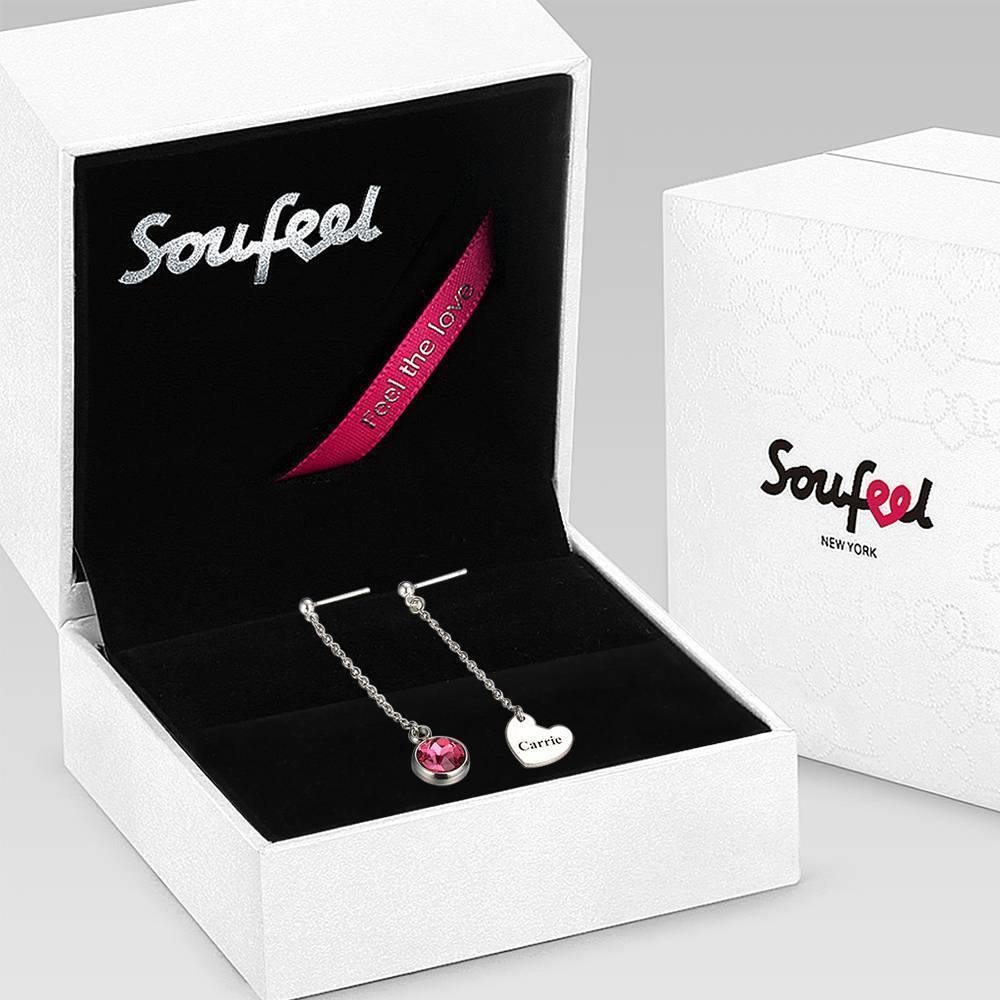 Engraved Drop Earrings with Custom Birthstone - soufeelus