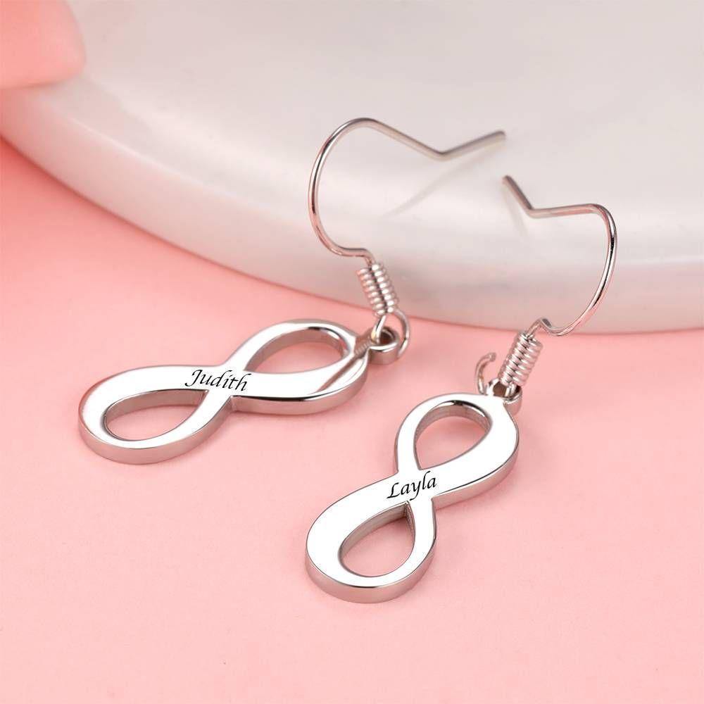 Custom Engraved Earrings Name Drop Earrings with Infinity Earrings Platinum Plated - soufeelus