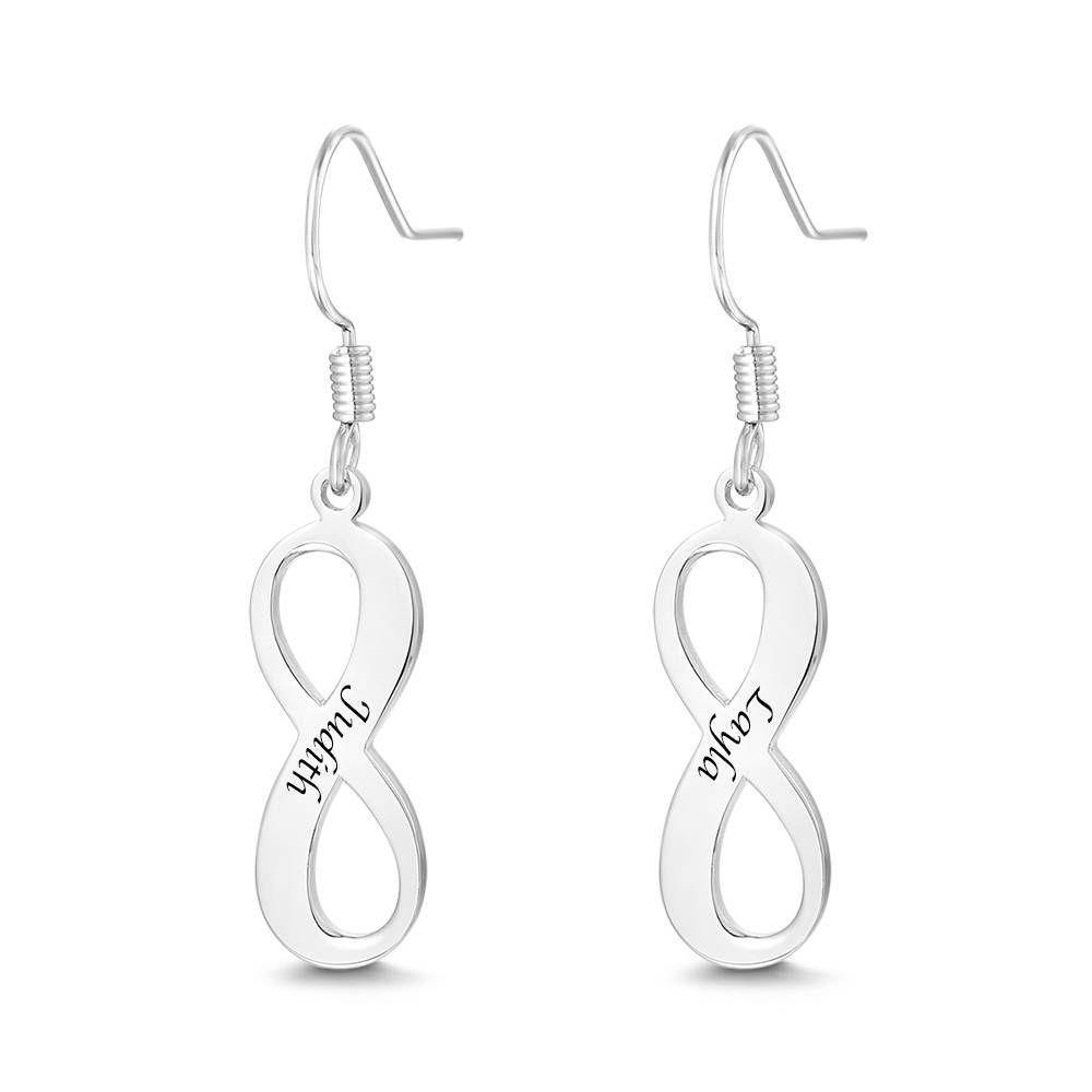 Custom Engraved Earrings Name Drop Earrings with Infinity Earrings Platinum Plated - soufeelus