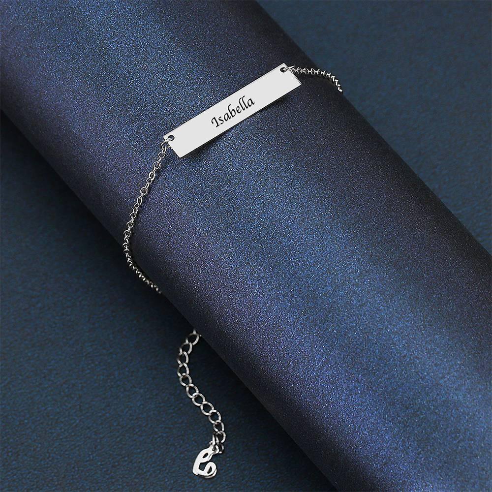 Children's Engraved Bar Anklet Platinum Plated - Length Adjustable - soufeelus