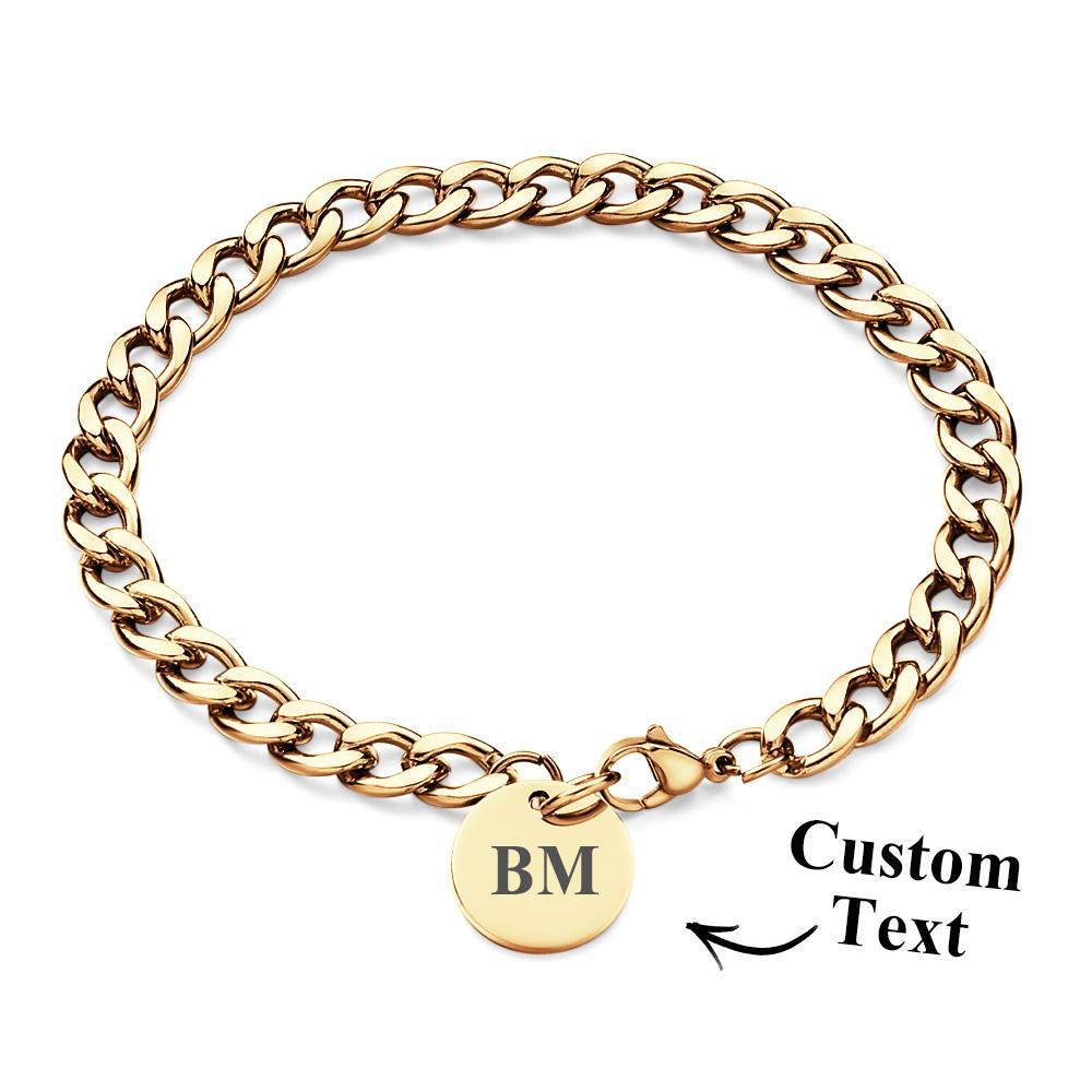 Engraved Initials Thick Cuban Chain Link Bracelet Stainless Steel Bracelet for Men - soufeelus