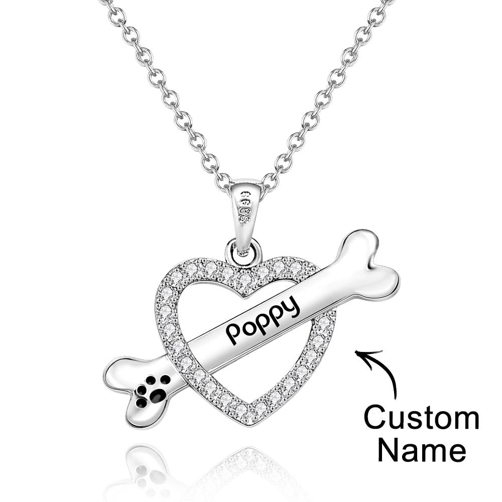 Personalized Bone Necklace With Text Fashion Heart-Shaped Rhinestone Pendant Gift For Her - soufeelus