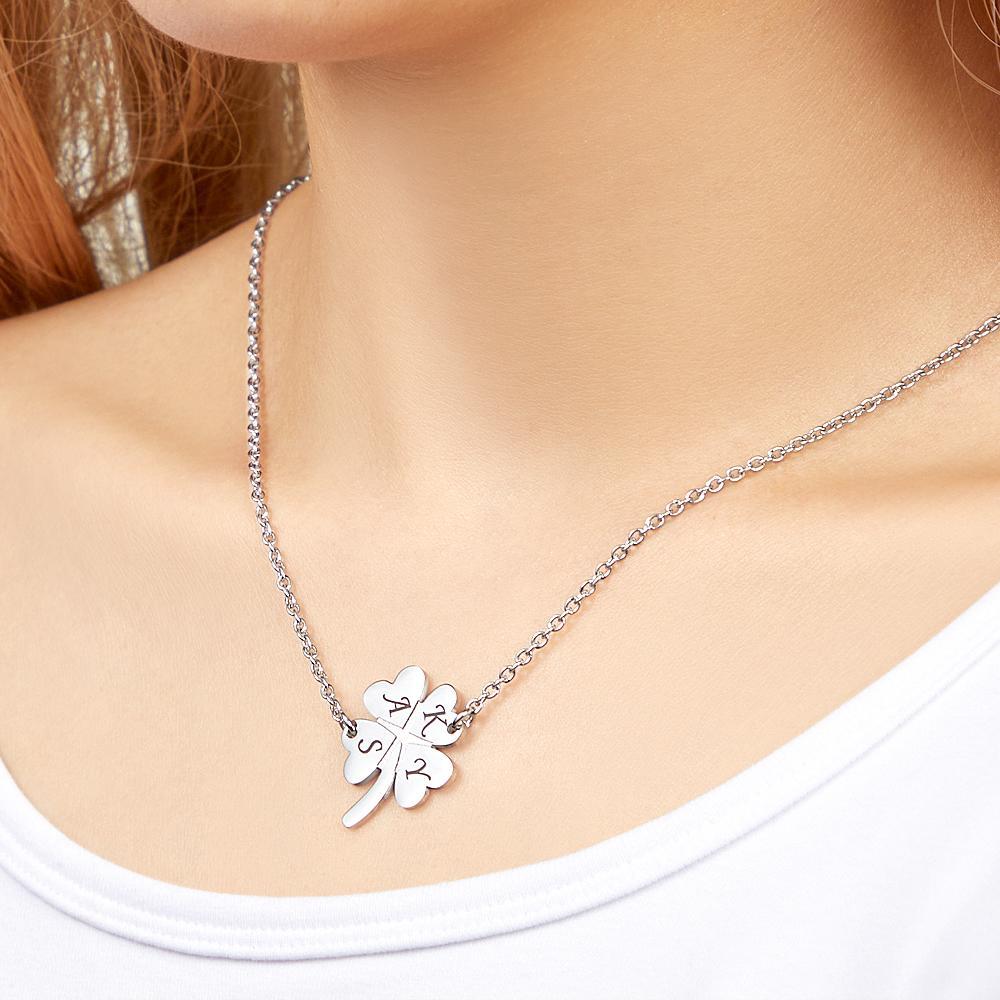 Custom Engraved Necklace Loving Lucky Leaf Necklace Gift for Women - soufeelus