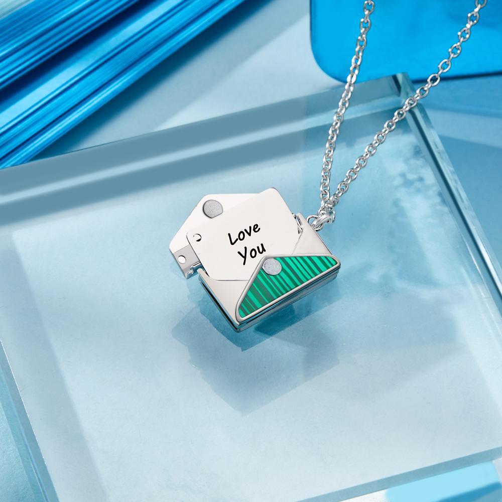 Engraved Envelope Letter Necklace Green Shell Striped Name Necklace - soufeelus