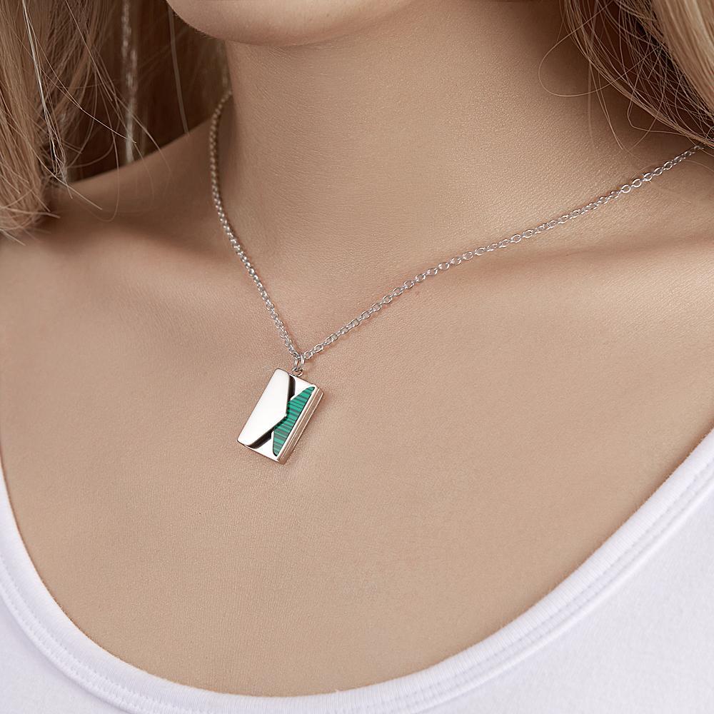 Engraved Envelope Letter Necklace Green Shell Striped Name Necklace - soufeelus