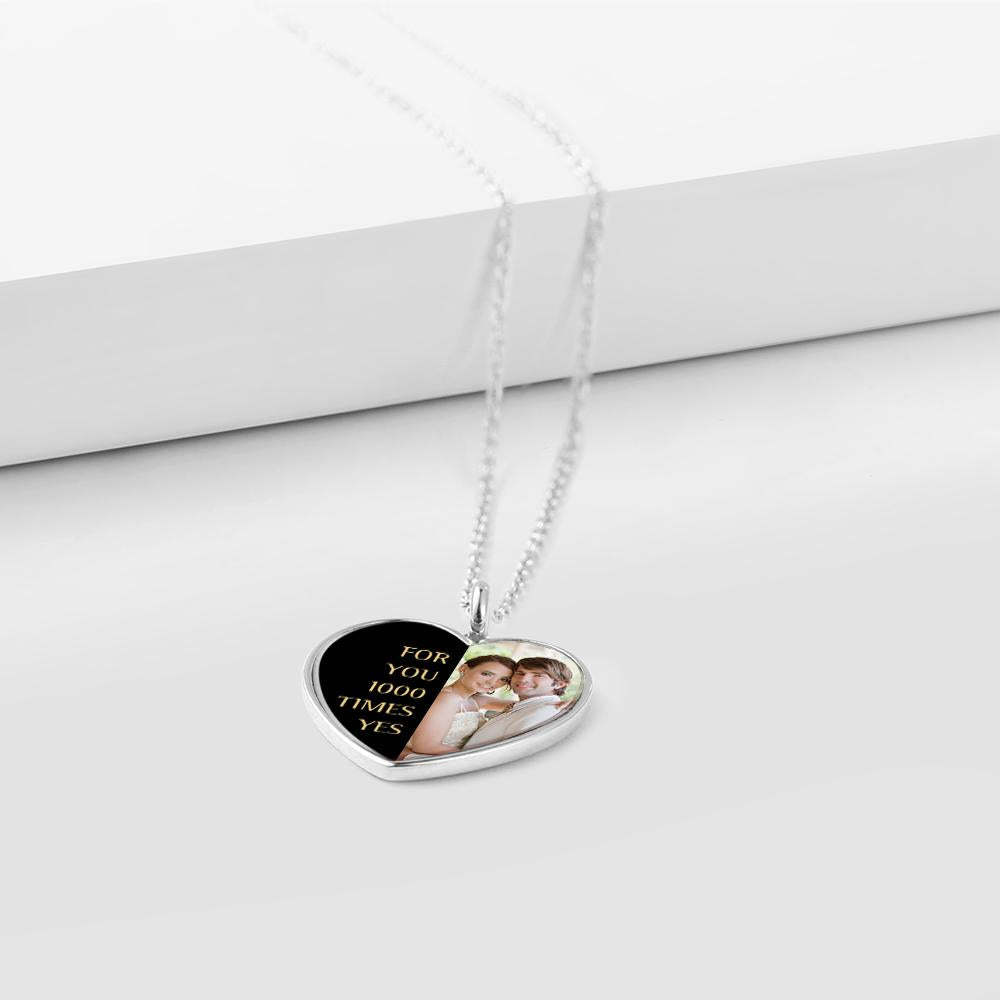 Engraved Heart Photo Necklace With Custom Half-heat Shaped Words And Photo - soufeelus