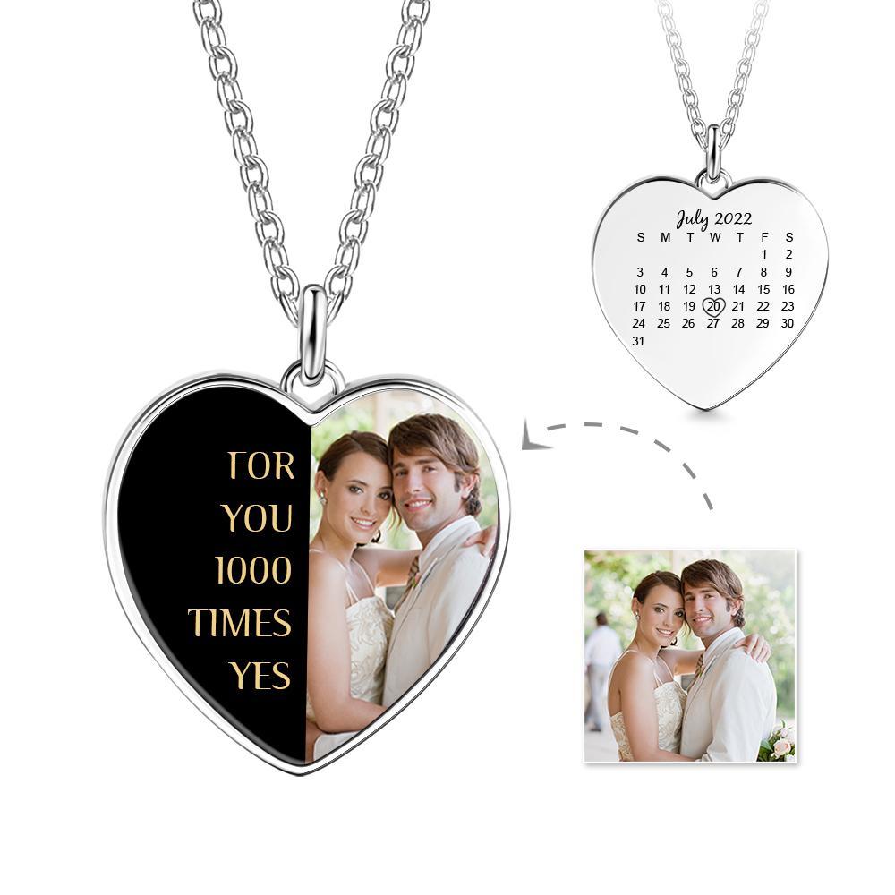 Engraved Heart Photo Necklace With Custom Half-heat Shaped Words And Photo - soufeelus