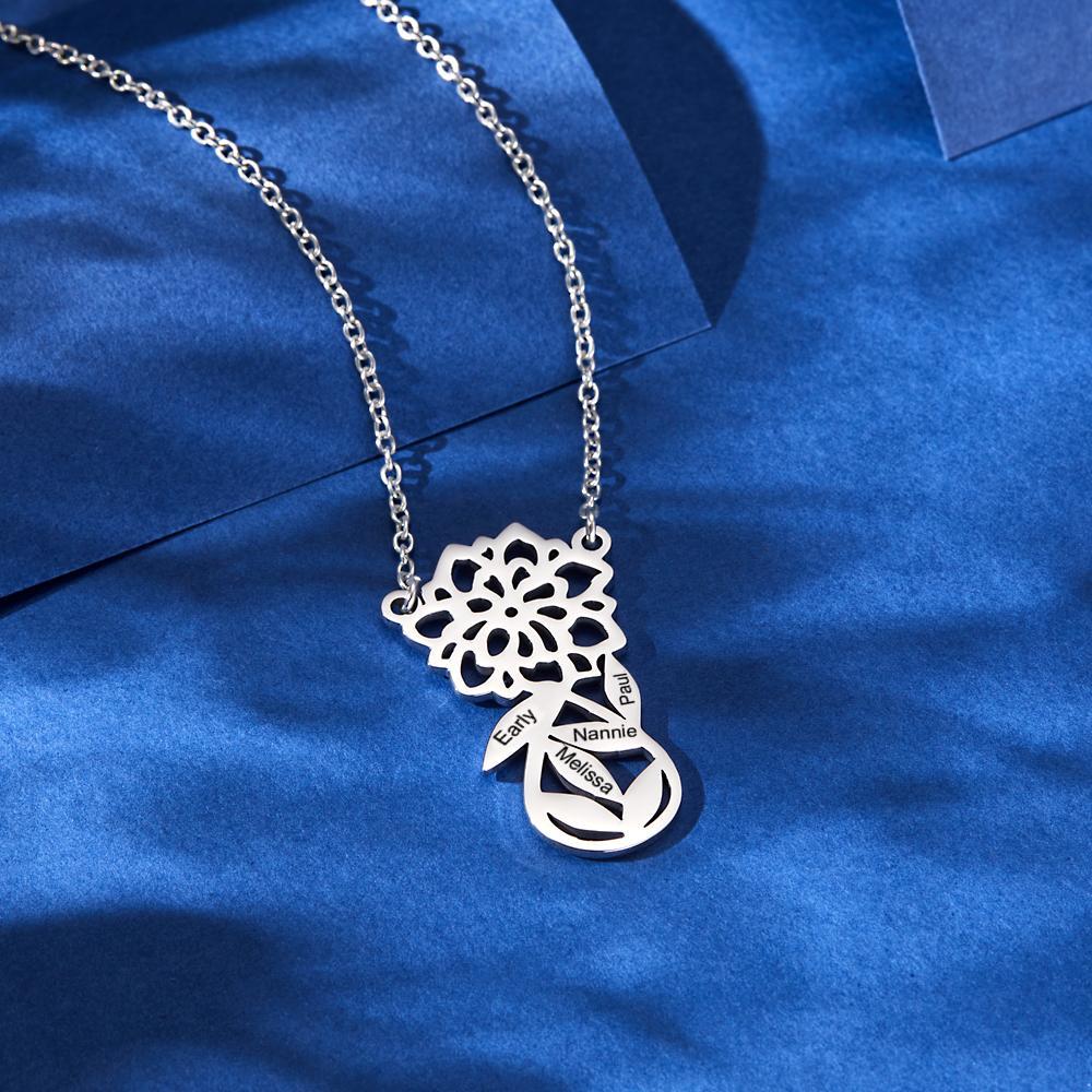 Custom Engraved Necklace Hollow Out Flower Exquisite Gifts - soufeelus