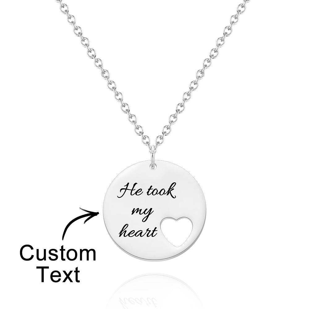 Personalized Heart Cut Necklace Custom Engraved Heart Hollow Circle Pendant - soufeelus