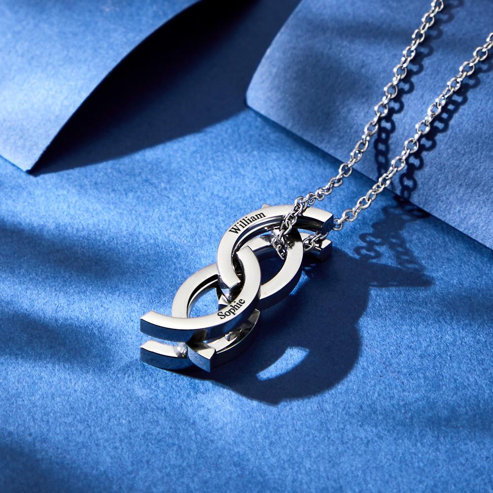 Custom Engraved Kiss Fish Necklace Personalized Deformed Ring Necklace for Couples - soufeelus