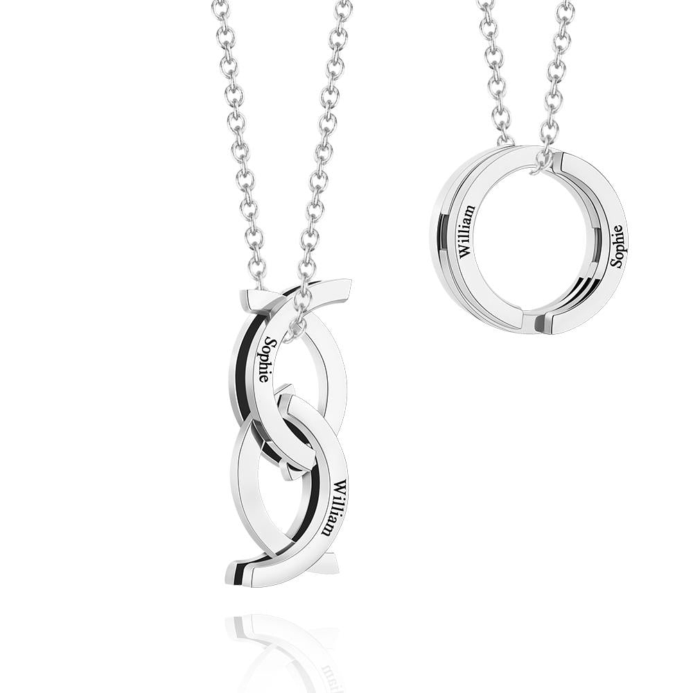 Custom Engraved Kiss Fish Necklace Personalized Deformed Ring Necklace for Couples