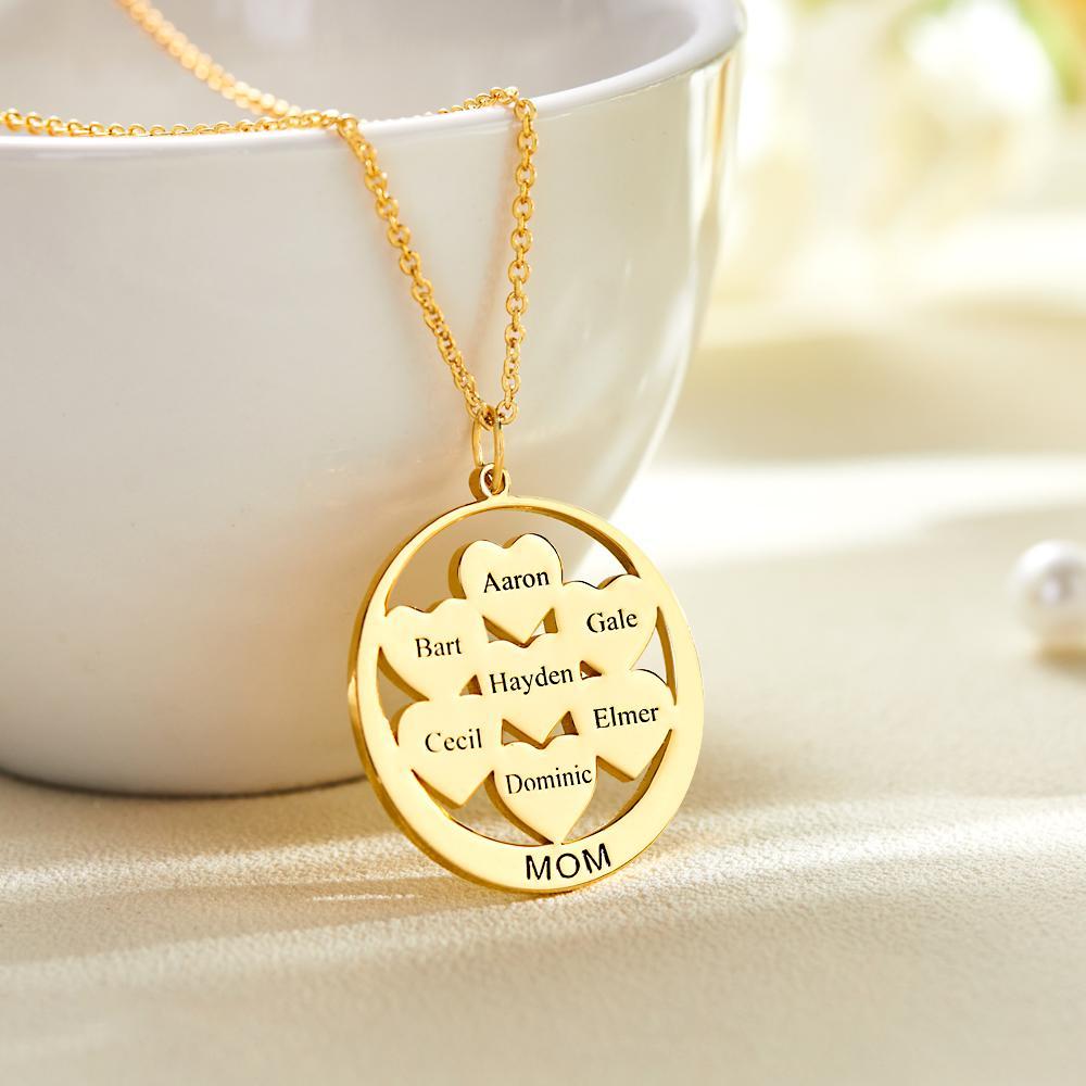 Custom Engraved Necklace Circle Hearts Mom Pendant Necklace Creative Gift - soufeelus