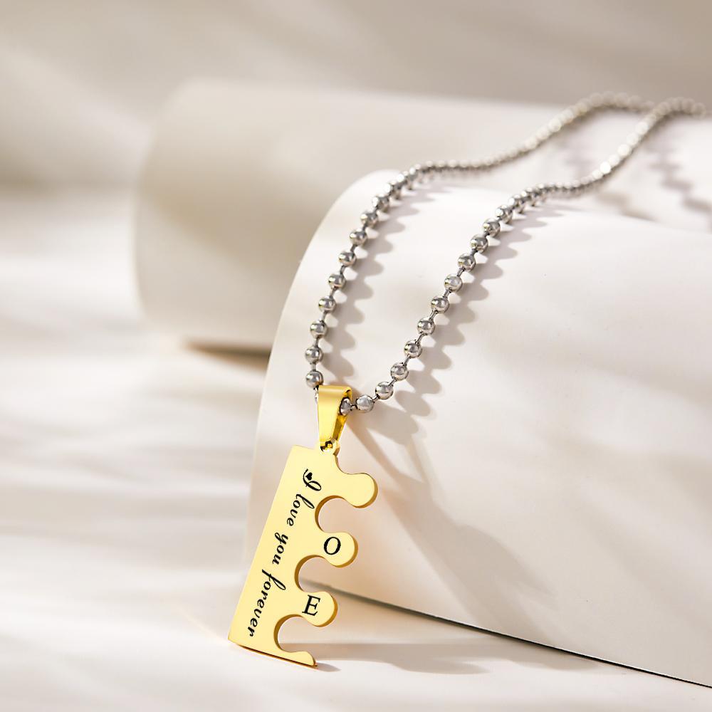 Engraved Love Puzzle Couple Necklaces Personalized Gold Black Necklaces Valentines Day Gifts - soufeelus