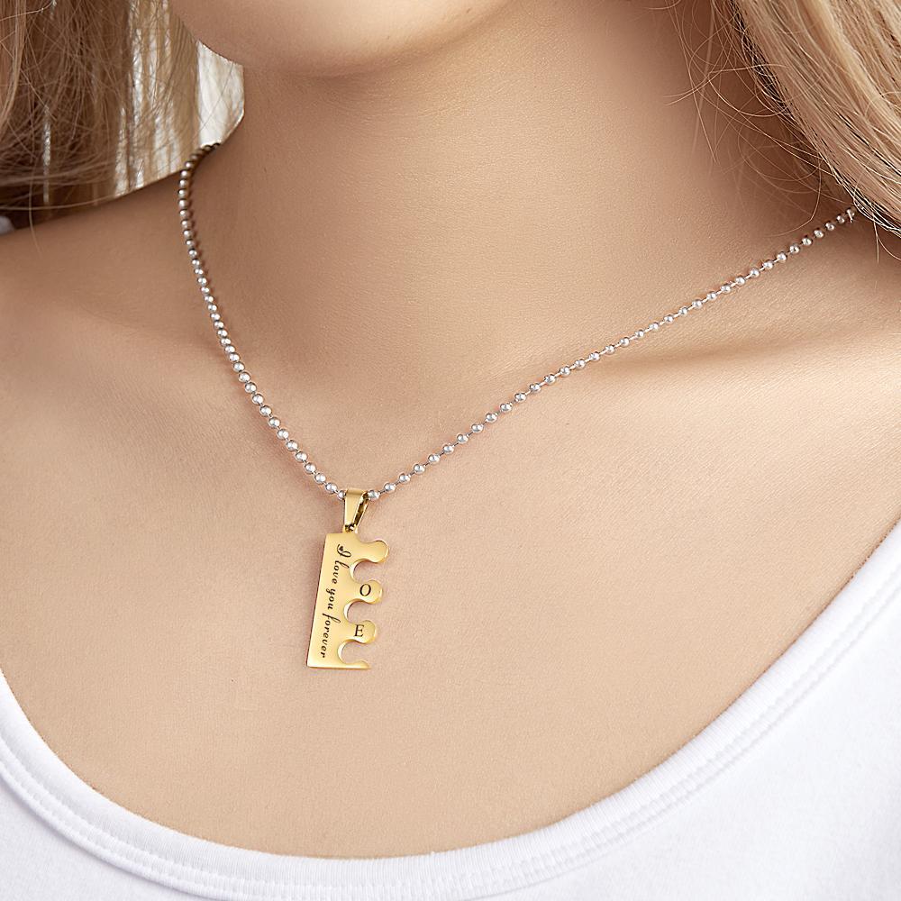 Engraved Love Puzzle Couple Necklaces Personalized Gold Black Necklaces Valentines Day Gifts - soufeelus