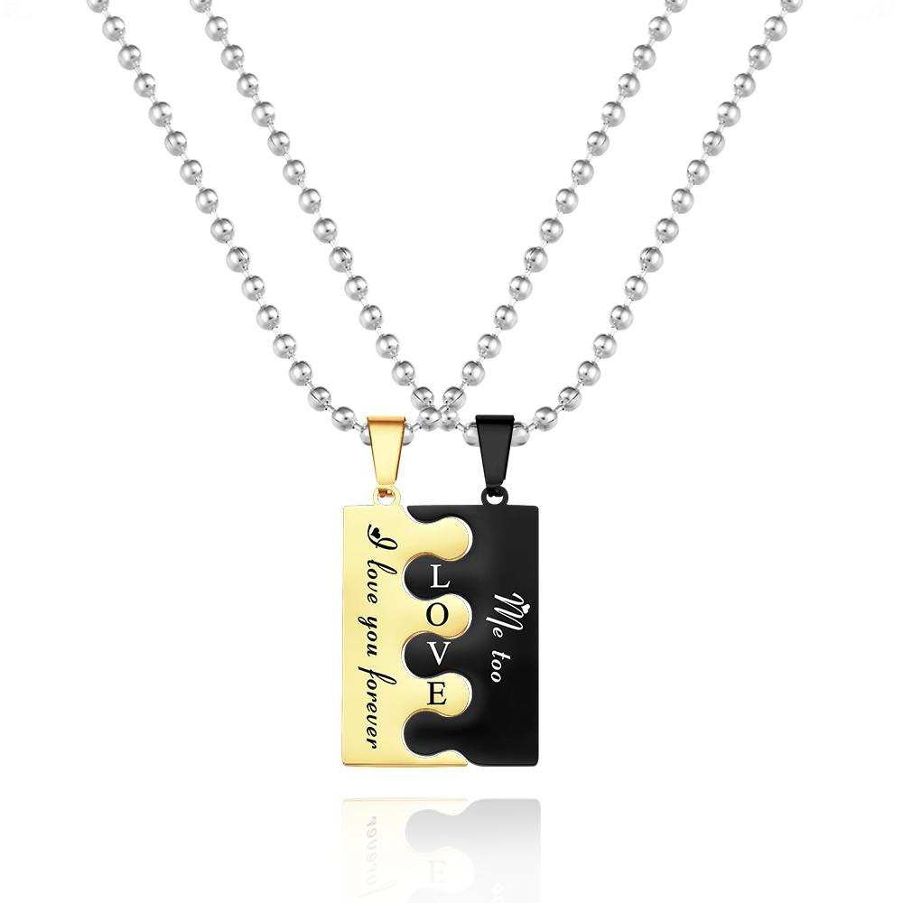 Engraved Love Puzzle Couple Necklaces Personalized Gold Black Necklaces Valentines Day Gifts
