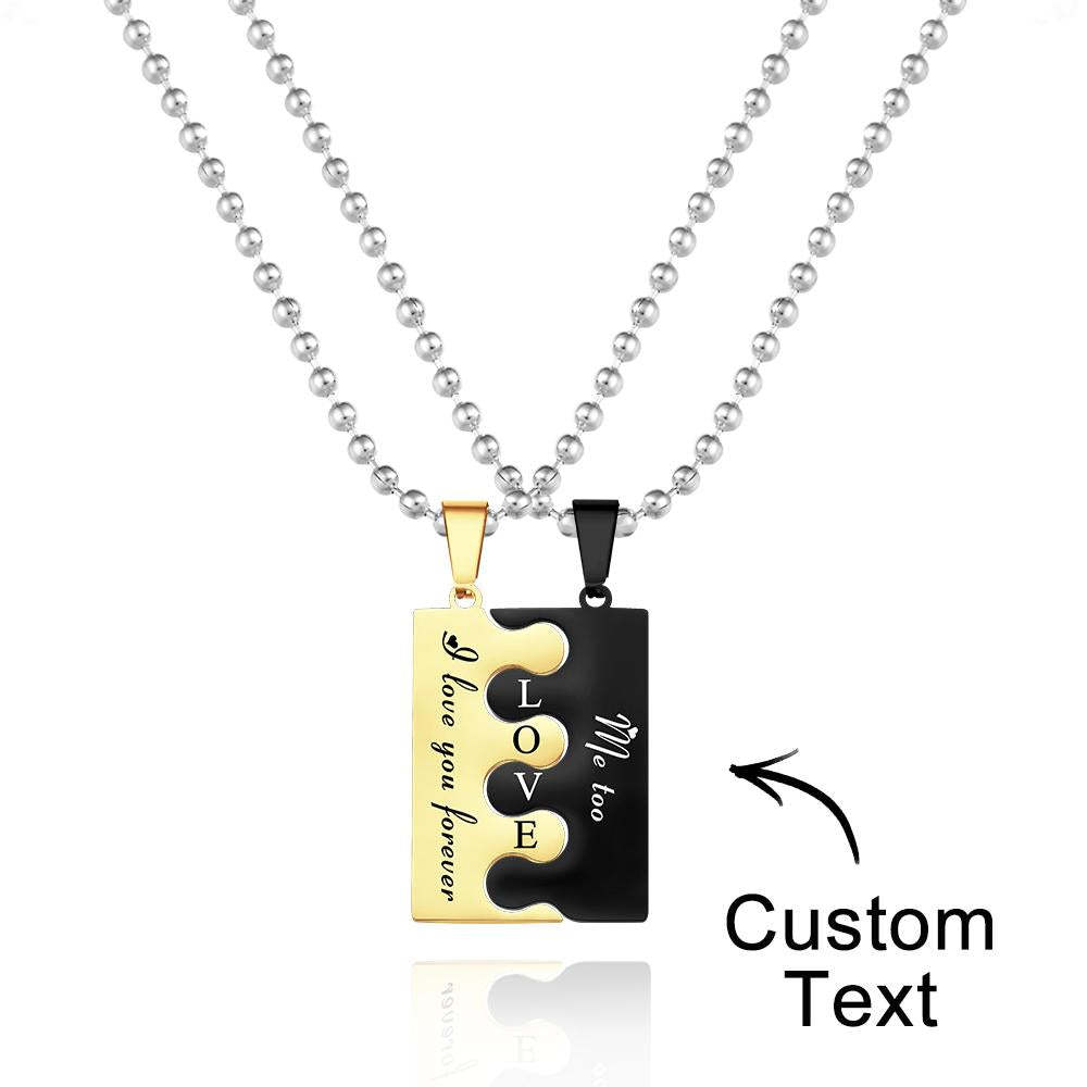 Engraved Love Puzzle Couple Necklaces Personalized Gold Black Necklaces Valentines Day Gifts - soufeelus