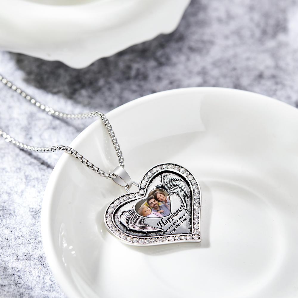 Custom Photo Engraved Necklace Heart Wing Commemorate Gifts - soufeelus