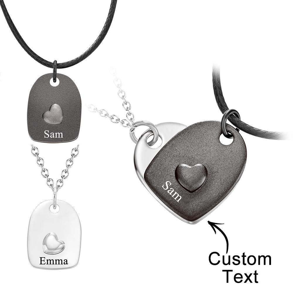 Custom Engraved Necklace Heart Matched Necklace Set Romantic Gift for Couple - soufeelus