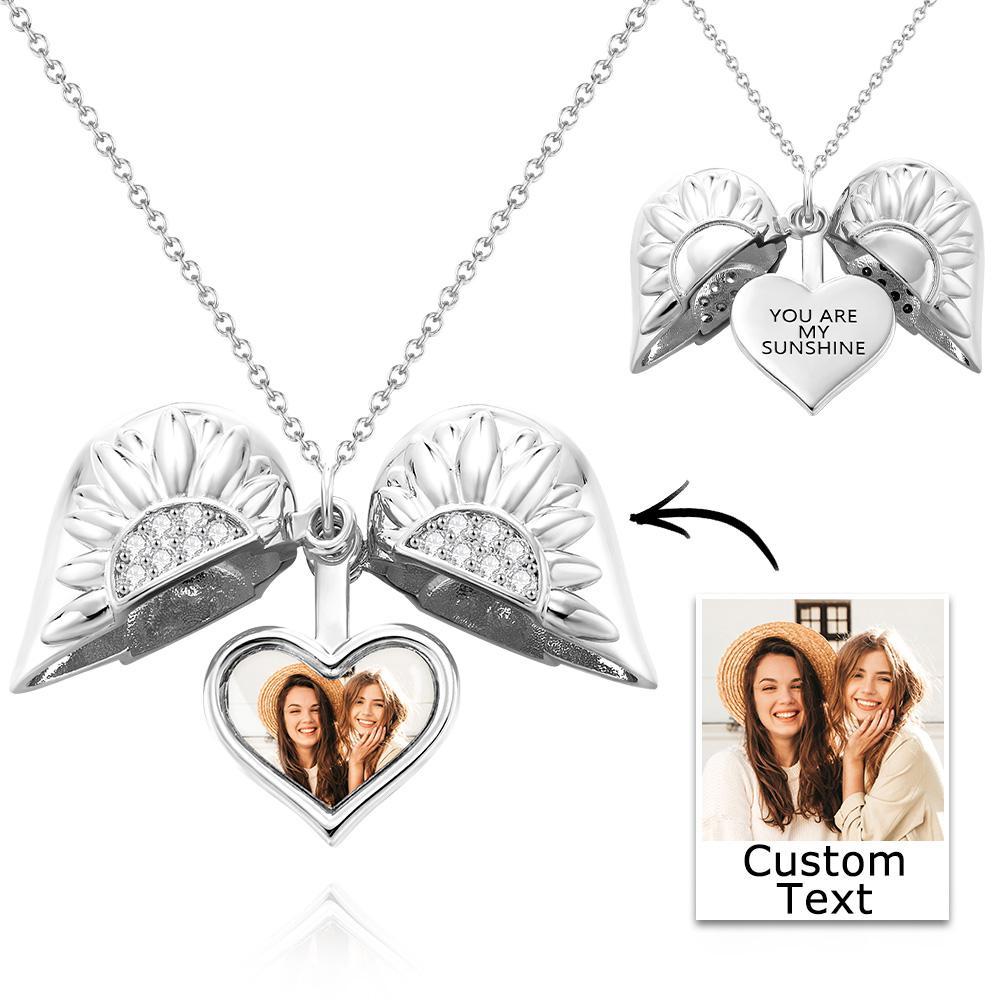 Custom Photo Engraved Necklace Sunflower Heart Pendant Necklace Gift for Women - soufeelus