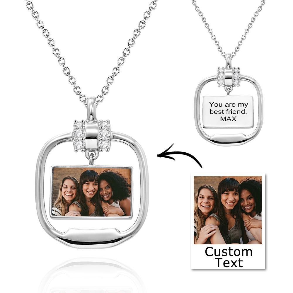 Custom Photo Engraved Necklace Personalized Pendant Necklace with Crystal Christmas Gift for Her - soufeelus