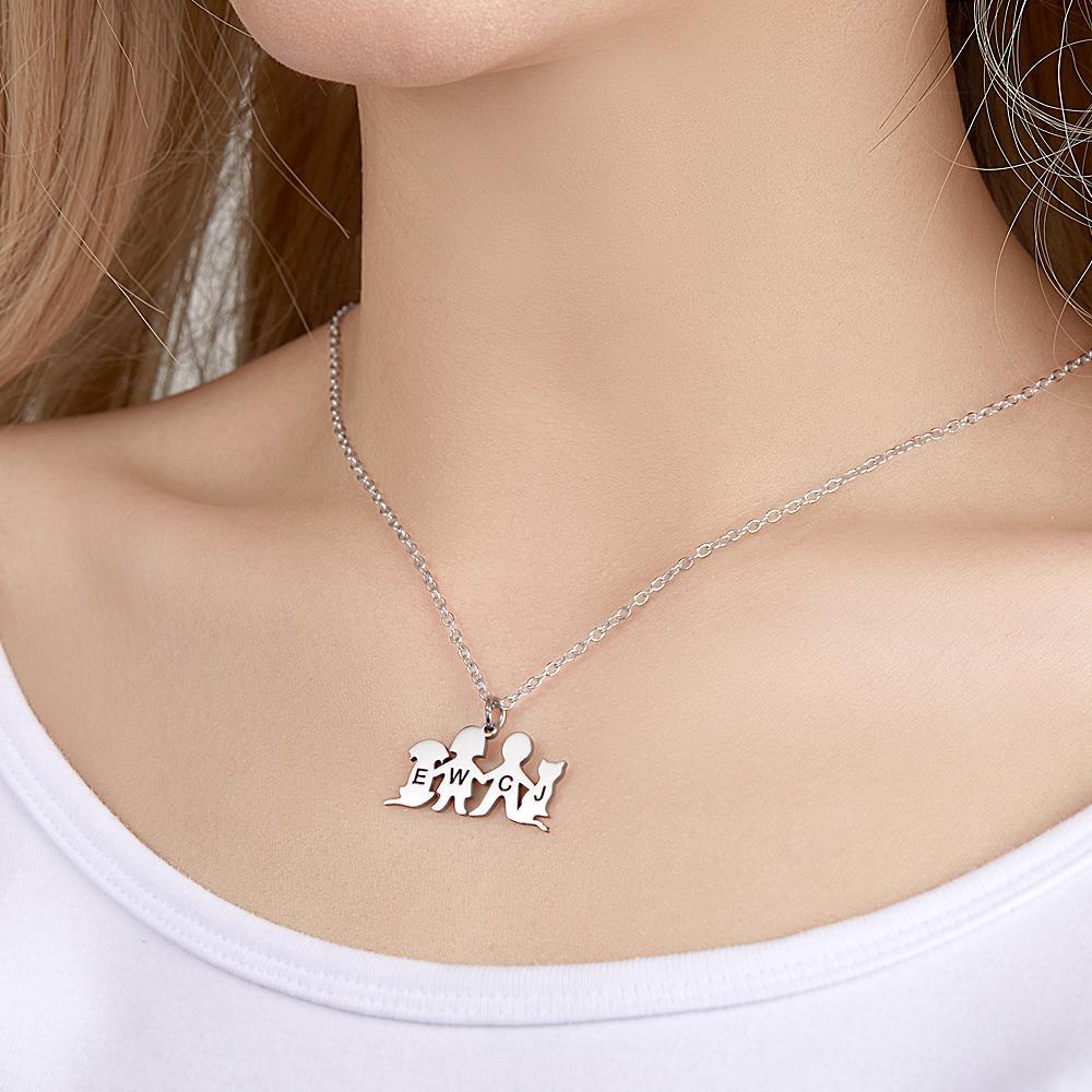 Personalized Family Animal Necklace Custom Engraved Initial Dog and Cat Necklace for Women - soufeelus