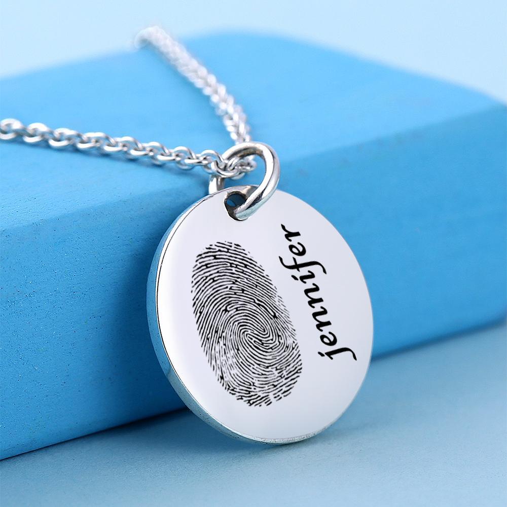 Custom Photo Necklace fingerprint Necklace Engraved Necklace Coin Necklace Gift For Boyfriend - soufeelus