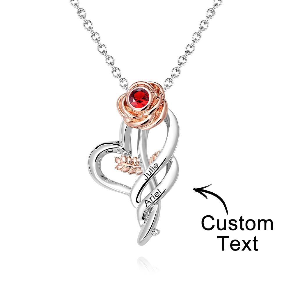 Personalized Rose Necklace with Red Birthstone Pretty Gift for Mom - soufeelus