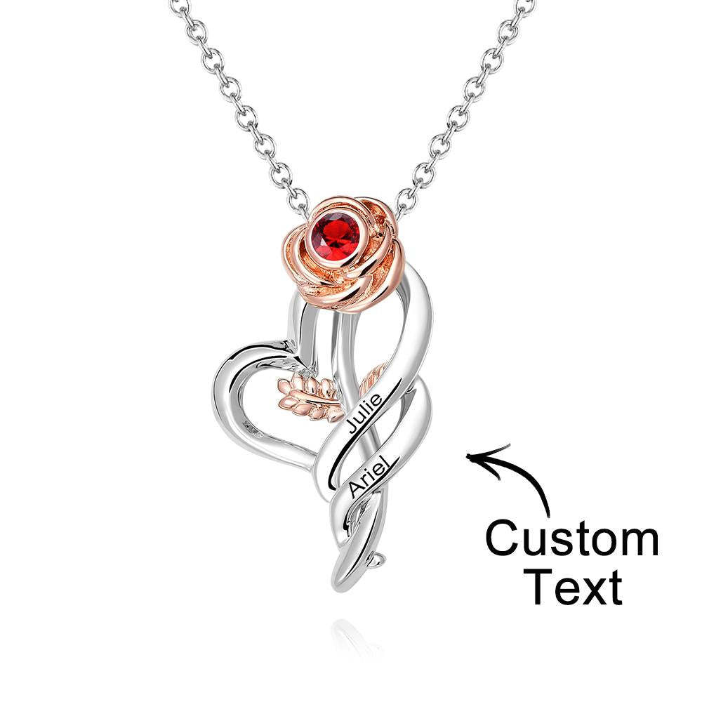 Personalized Rose Necklace with Red Birthstone Pretty Gift for Mom - soufeelus