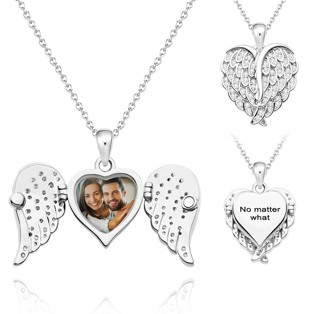Custom Photo Engraved Necklace Angel Wings Delicate Diamond Gifts - soufeelus