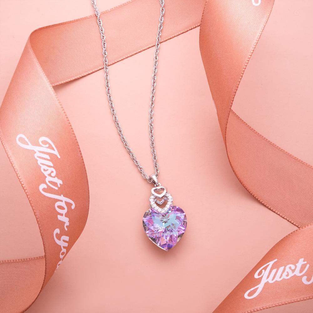 Custom Engraved Necklace Heart Colorful Light Crystal Delicate Gifts - soufeelus