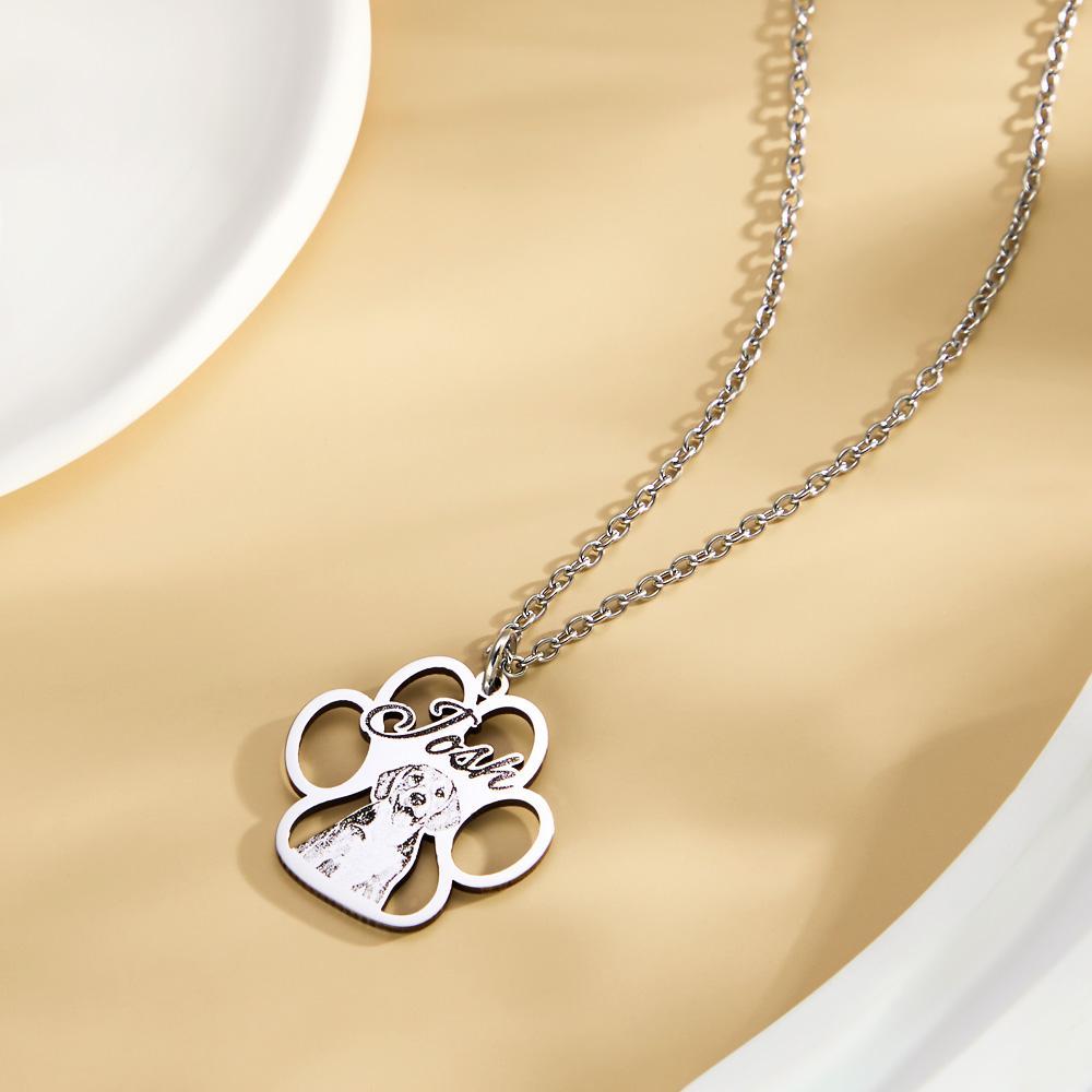Custom Photo Engraved Necklace Creative Footprints Gifts for Pet Owners - soufeelus