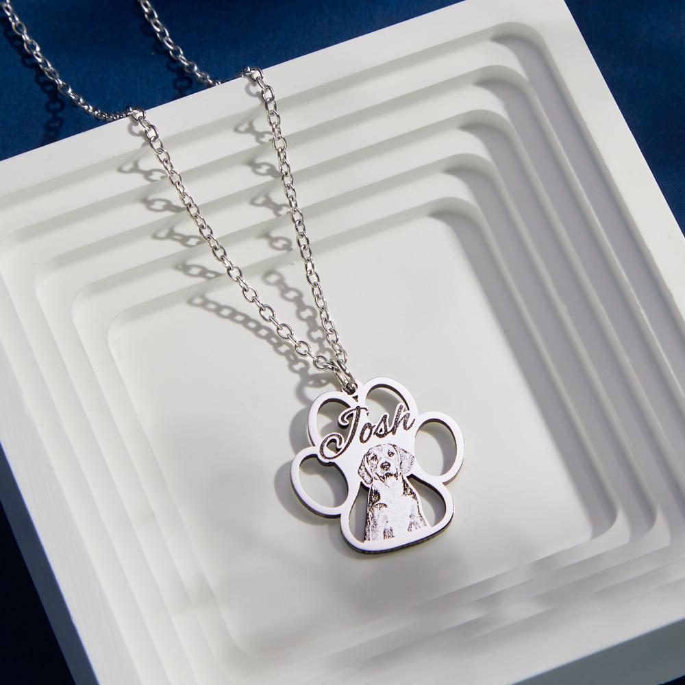 Custom Photo Engraved Necklace Creative Footprints Gifts for Pet Owners - soufeelus