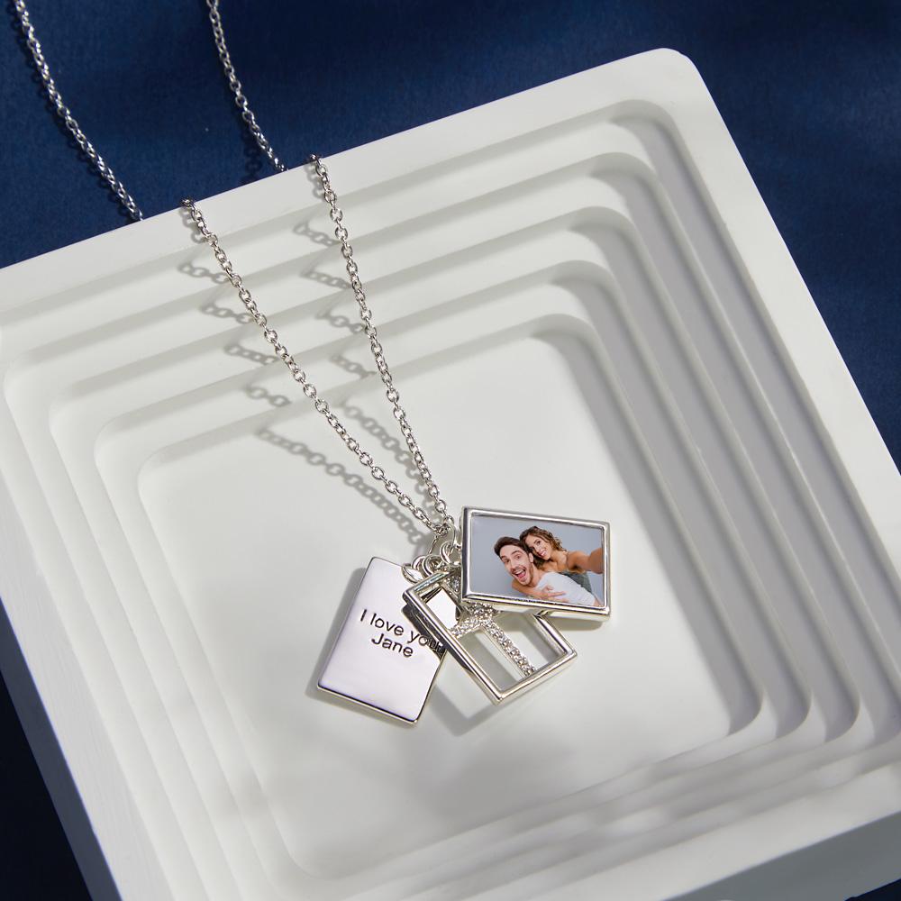 Custom Photo Engraved Necklace Multi-layer Creative Cross Gifts - soufeelus