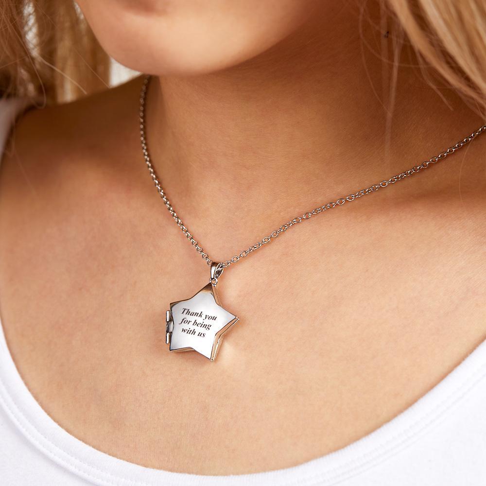 Star Locket Photo Necklace Personalized Engraved Memorial Picture Pendant Gift For Her - soufeelus