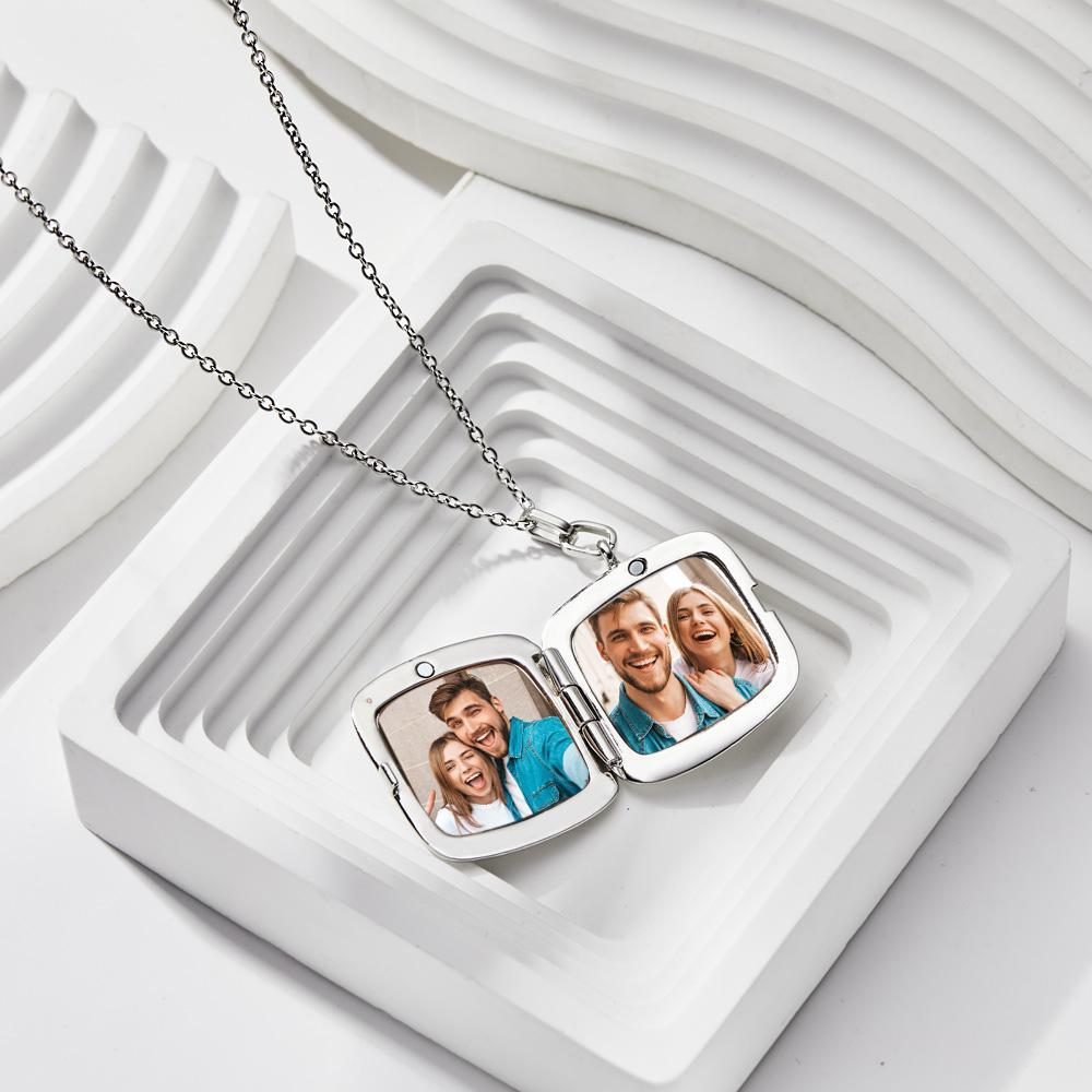 Custom Locket Photo Necklace Personalized Engraved Memorial Picture Pendant Gift For Her - soufeelus