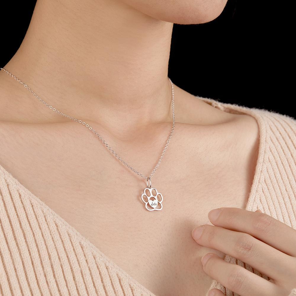 Personalized Paw Necklace with Name Dog Paw Necklace - soufeelus