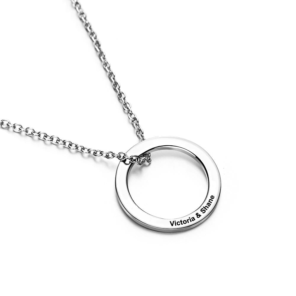 Personalized Leather Chain Necklace with Stainless Steel Circle Pendant - soufeelus