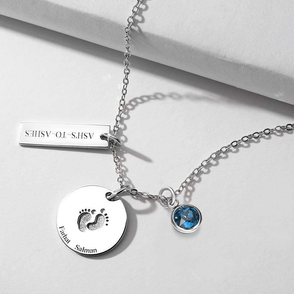 Personalized Baby Footprint Charm Necklace with Birthstone - soufeelus