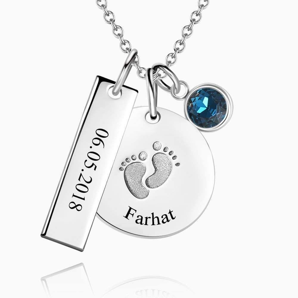 Personalized Baby Footprint Charm Necklace with Birthstone - soufeelus