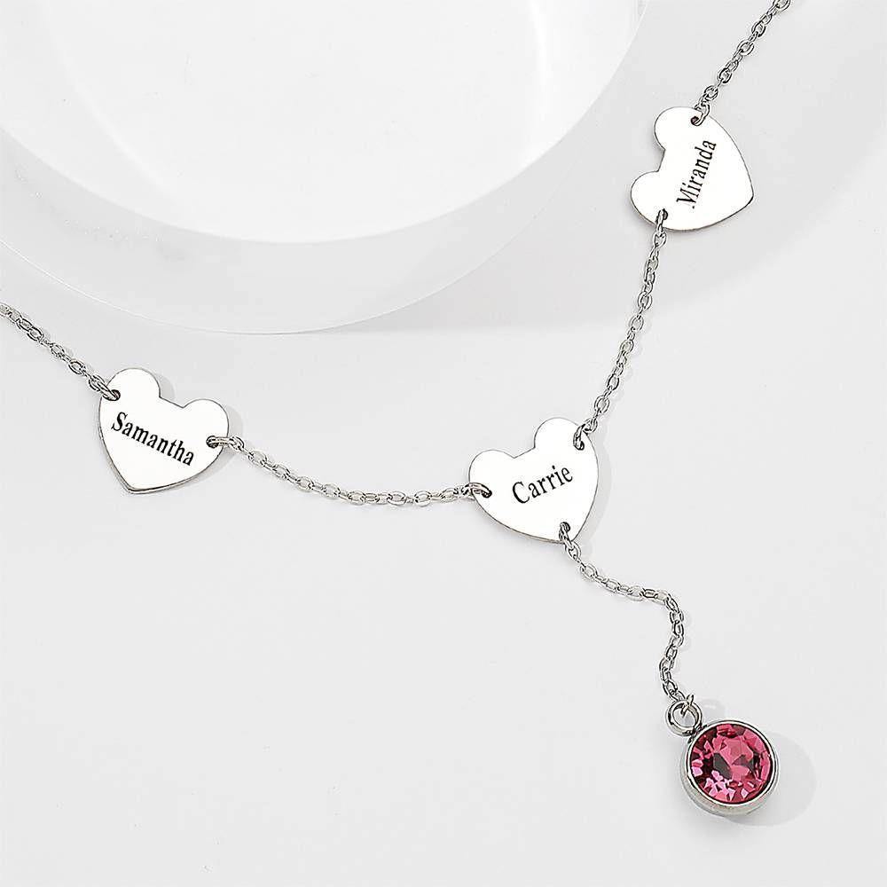 Engraved Three Hearts Necklace with Custom Birthstone - soufeelus