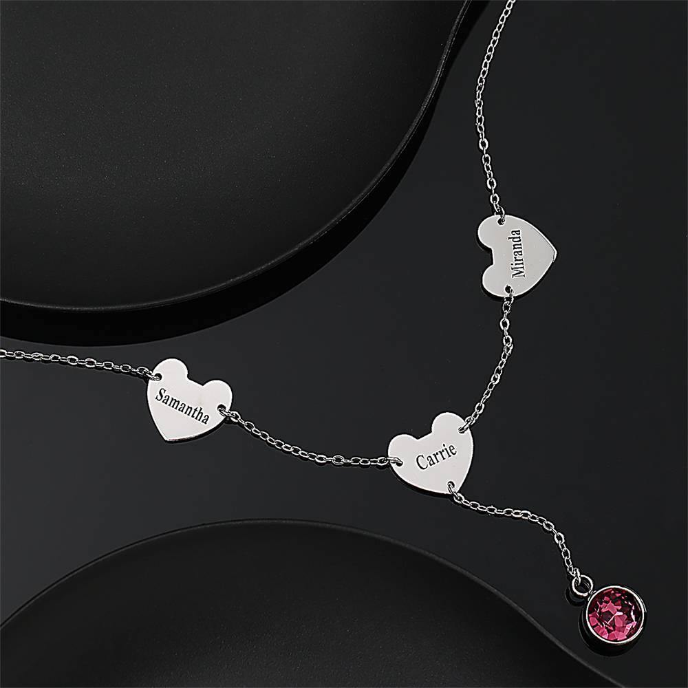 Engraved Three Hearts Necklace with Custom Birthstone - soufeelus