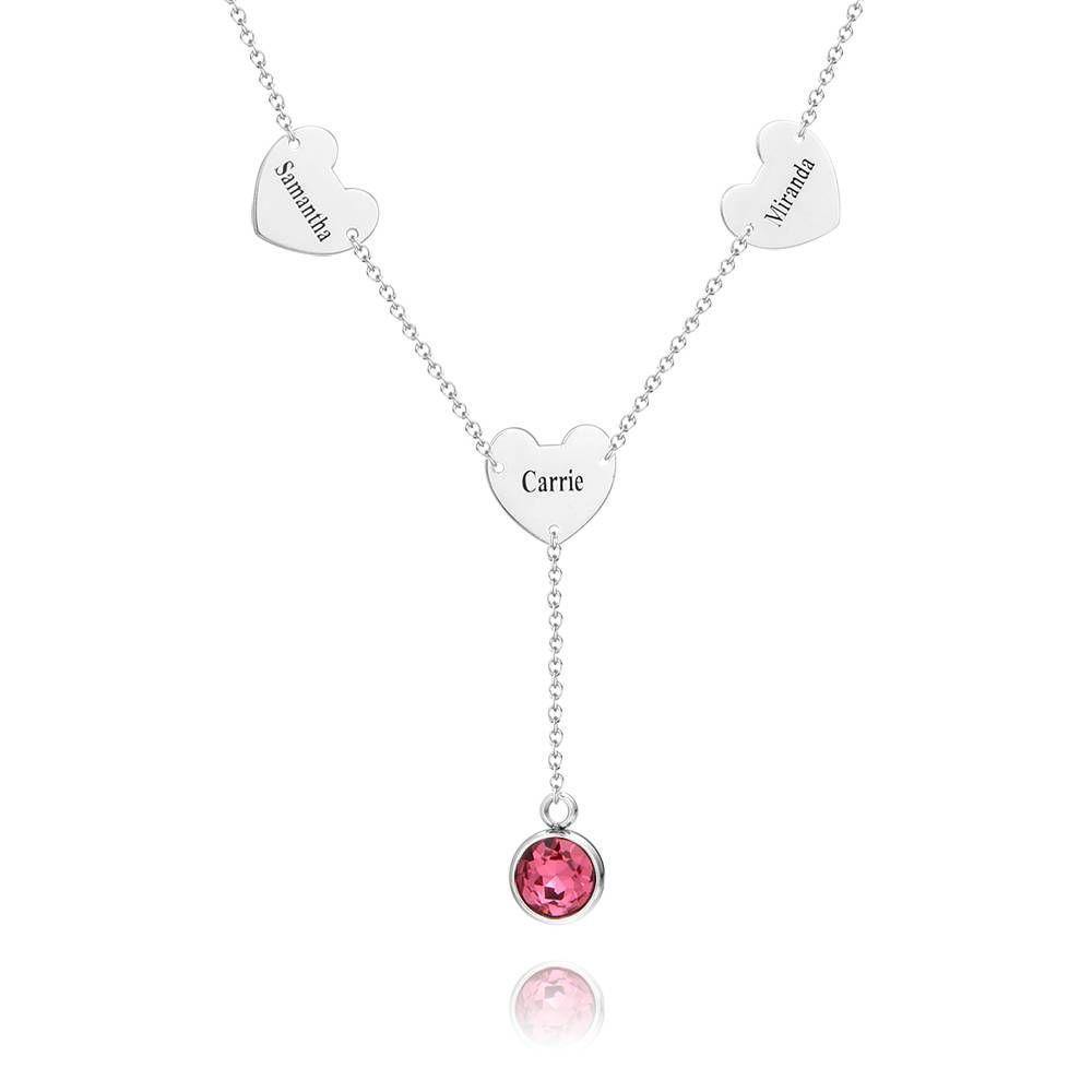 Engraved Three Hearts Necklace with Custom Birthstone - soufeelus