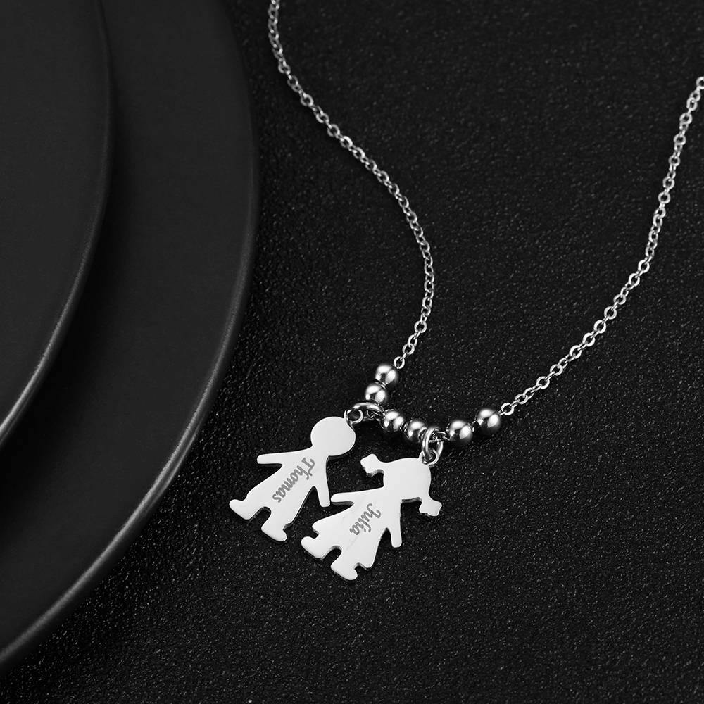 Engraved Necklace, Children Charms Necklace Mom Jewelry Platinum Plated - Silver - soufeelus