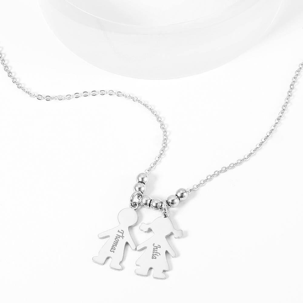 Engraved Necklace, Children Charms Necklace Mom Jewelry Platinum Plated - Silver - soufeelus