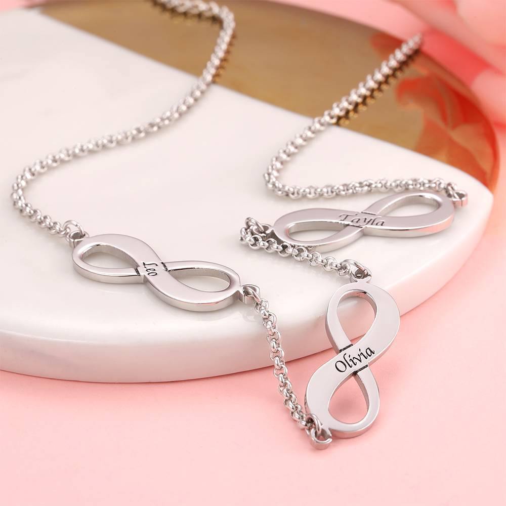 Infinity Engraved Necklace Three Names Platinum Plated - Silver - soufeelus