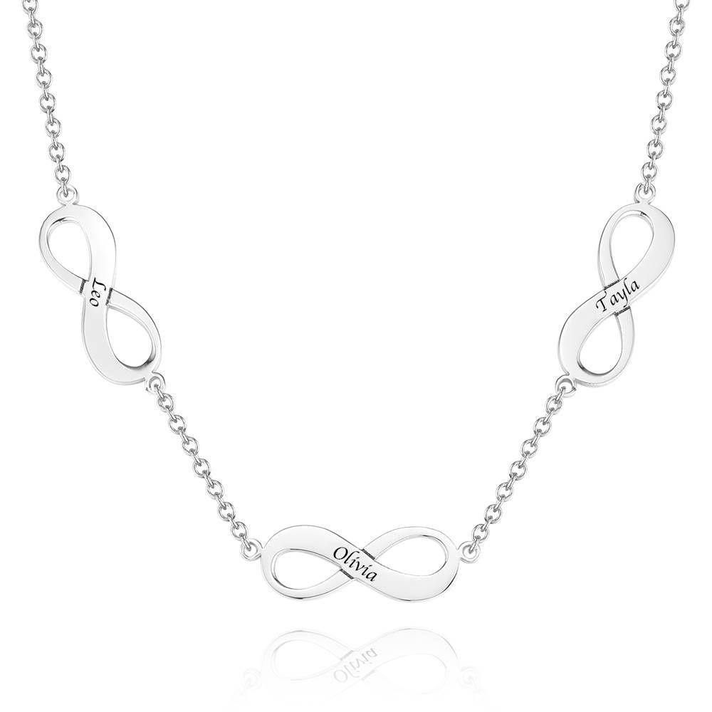 Infinity Engraved Necklace Three Names Platinum Plated - Silver - soufeelus