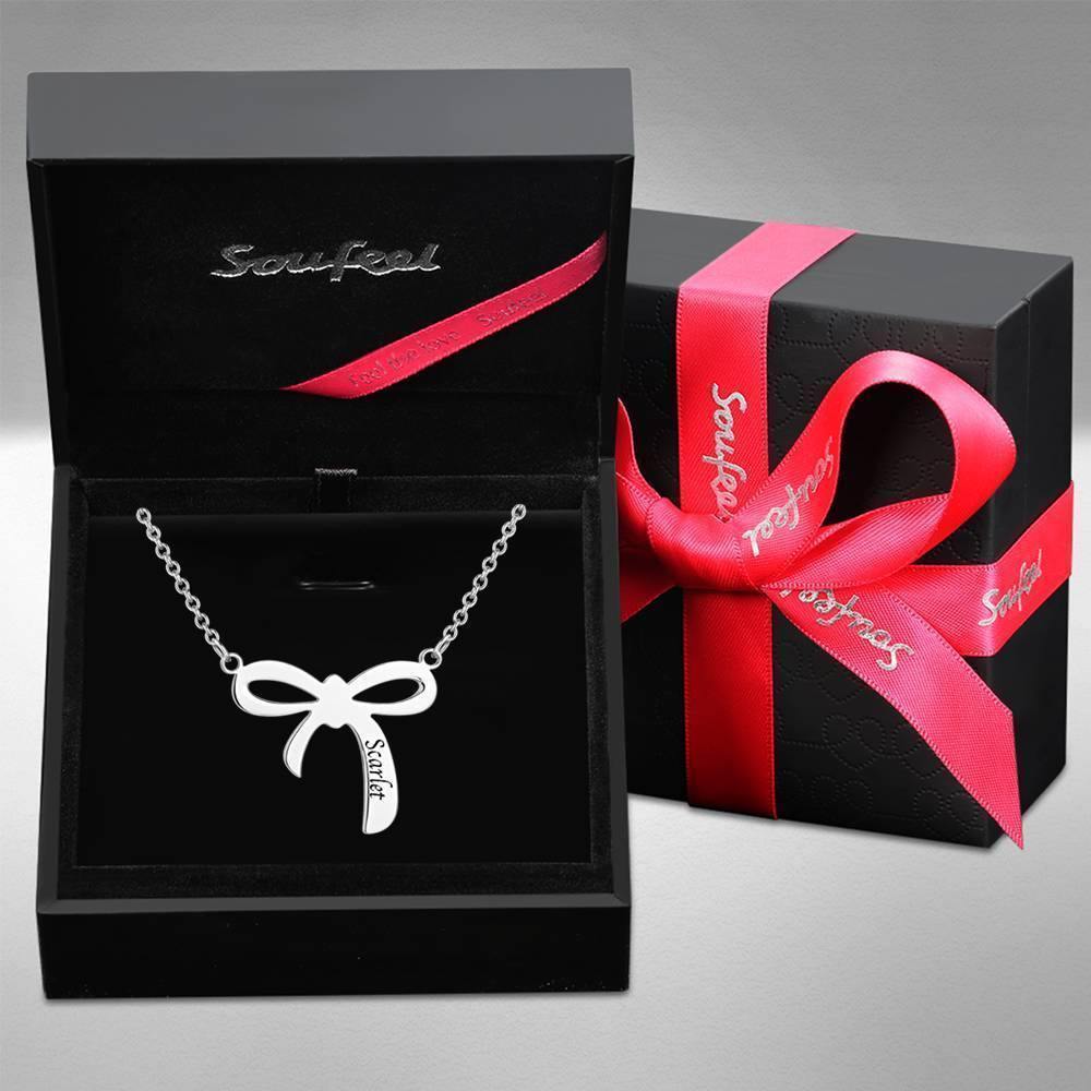 Engraved Necklace with Bow Design for Girlfriend Platinum Plated - soufeelus