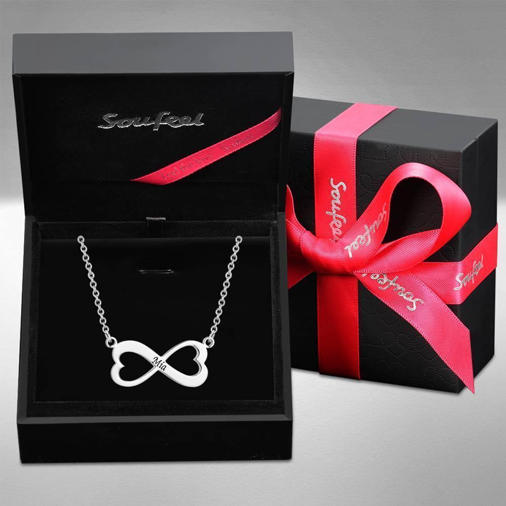 Engraved Necklace with Infinity Little Heart Design Platinum Plated - soufeelus